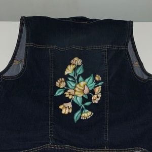 Hand-Painted Yellow Rose Jean Jacket Vest